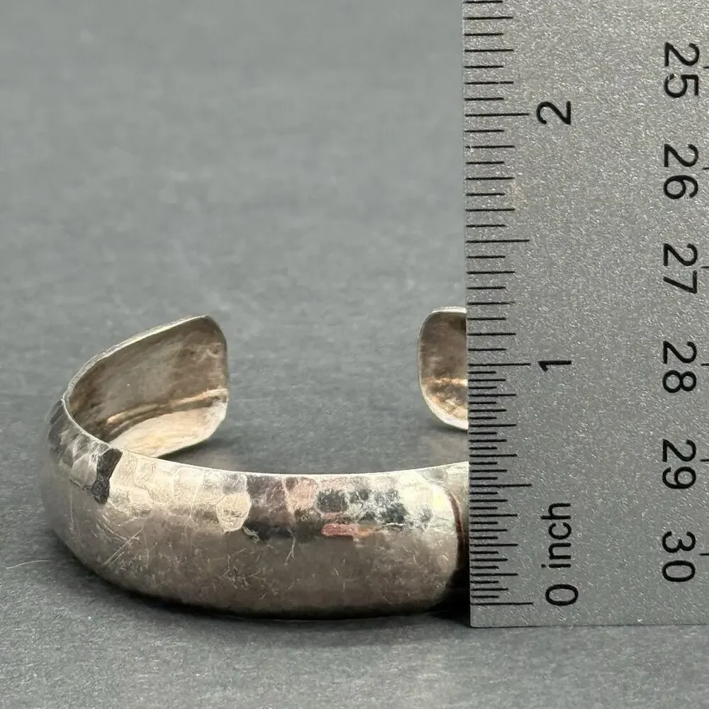 Heavy 24g Sterling Silver Hammered Cuff Bracelet Wide Concave Dome Bangle 925